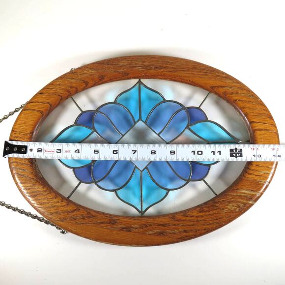 Stained Glass Window Wall Decor Geometric Design Blue Crystal Beveled  14"x10" - Picture 12 of 16